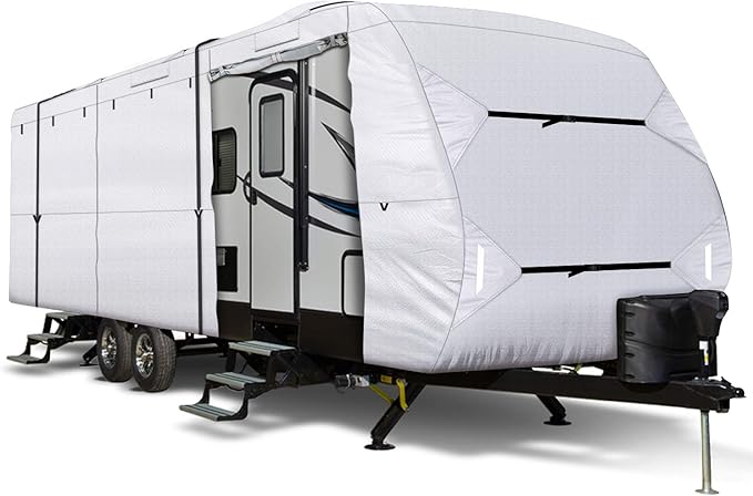 Leader Accessories Upgrade 210D 14'-16' L Travel Trailer RV Cover with Adhesive Repair Patch, Ripstop Diamond Camper Cover