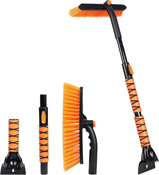 EcoNour 36" Extendable Snow Brush and Ice Scraper | 3-in-1 Telescopic Snow Removal Brush with 360° Rotating Head for Car Windshield | Ice Scraper for SUV, Truck, and Car | Winter Car Accessories