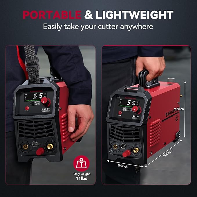 ARCCAPTAIN 55A Plasma Cutter, Large LED Display, Non-Touch Pilot ARC Plasma Cutting Machine, 120/240V Dual Voltage IGBT Inverter, 1/2" Clean Cut, Post Flow, 2T/4T, for Beginners DIY