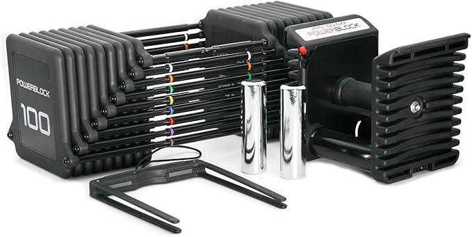 PowerBlock Pro 100 Adjustable Dumbbell, Sold As A Single Unit 5-100 lb Dumbbell – Durable Steel Build, Innovative Workout Equipment, Strength Training
