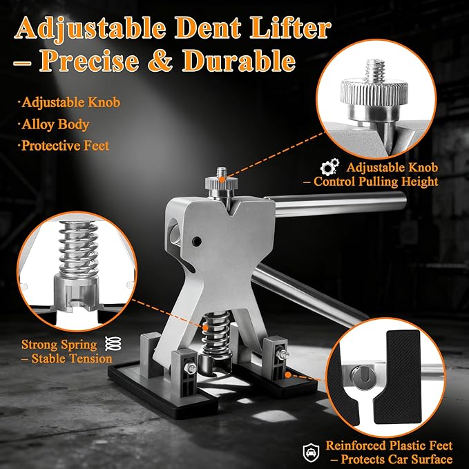 Car Dent Puller Kit with Slide Hammer & Suction Cups – 132pc PDR Tools for Auto Body & Hail Dent Repair – DIY Car Dent Repair Kit with Glue Gun, Rubber Hammer & Trim Tools