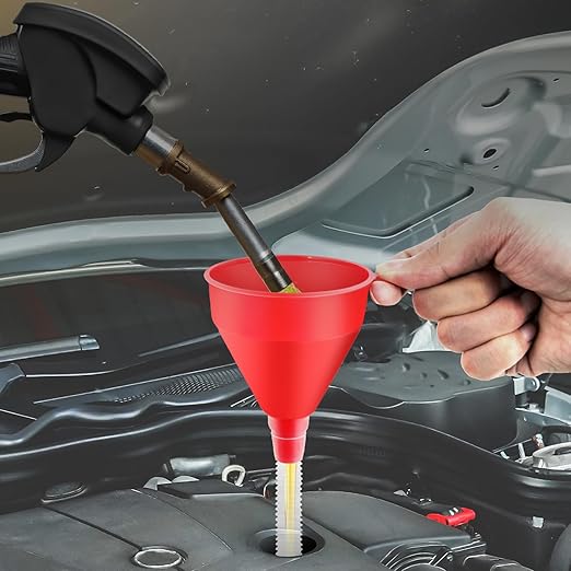 Umbresen Oil Funnels Set, Automotive Fuel Funnels, Wide Mouth Gas Funnel with Handle, Large Funnels with Hose, Plastic Long Neck Oil Funnels, Gasoline Funnel Kit for Water, Fuel, Oil Change (10)