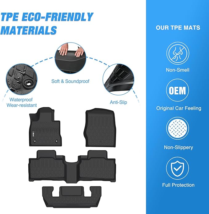 Nilight TPE Floor Mats for Ford Explorer 6 Seats 2020 2021 2022 2023 2024 2025,All Weather Custom Fit Heavy Duty Floor Liners