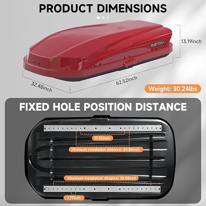 Roof Cargo Box, Dual-Side Opening Design, 14 Cubic Feet Capacity, Waterproof Hard-Shell Storage Box, Includes Straps and Spare Key,Ideal for Travel and Luggage Transport, Red (R62)
