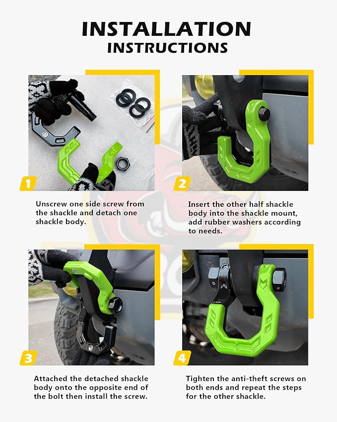 Separate D-Ring Shackles, 2Pack, 3/4" Separate D-Ring Shackles 7/8" Pin, 57320lbs Breaking Strength, Heavy Duty Forged Steel, D-Ring Towing Winch Shackle for Recovery, 4x4 Off-Road, Black Green
