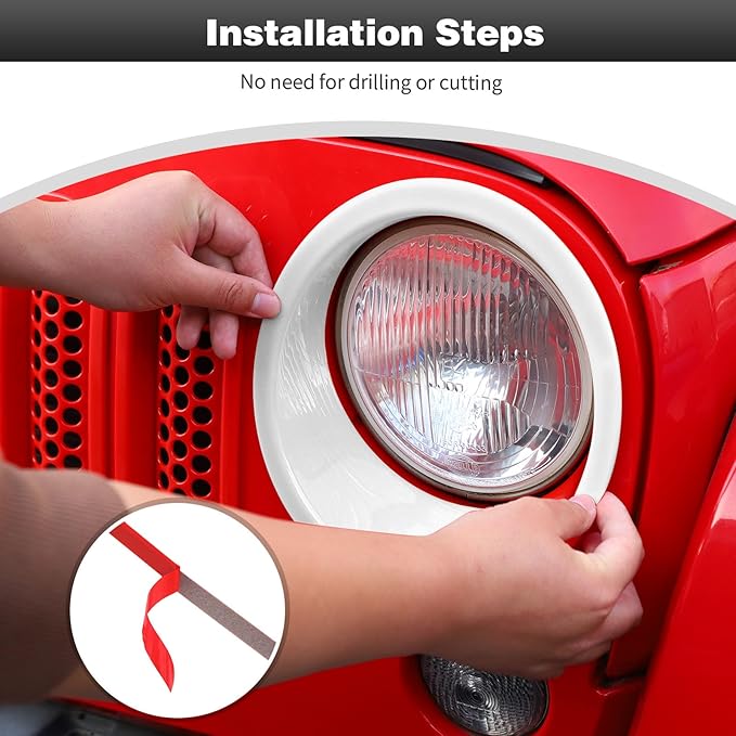 CheroCar for JK Mesh Grille Grill Insert & Headlight Cover Trim Exterior Accessories for Jeep Wrangler JK 2007-2017,White…