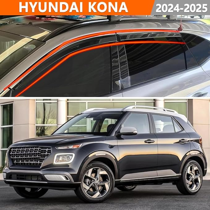 4PCS in-Channel Window Visor Rain Guards Compatible with 2024-2025 Hyundai Kona, Extra Durable Wind Deflectors, Weather Shields