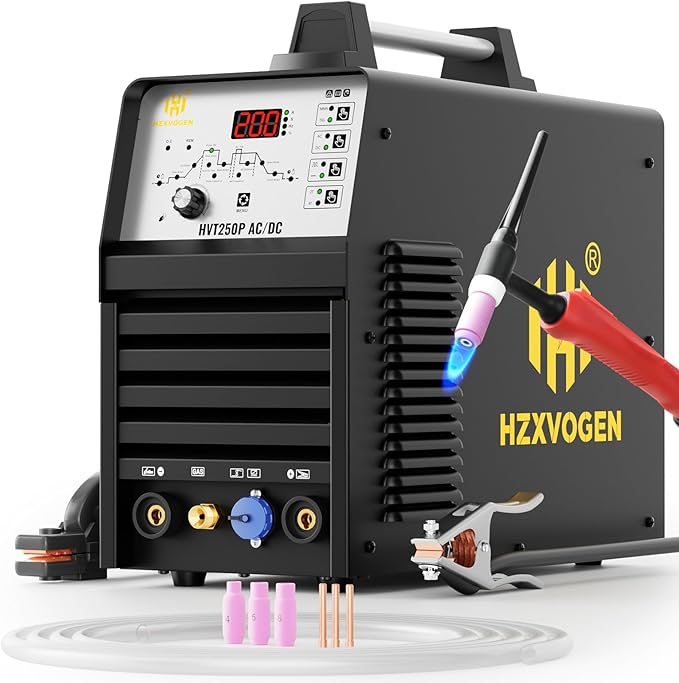 H HZXVOGEN TIG Welder AC DC with Pulse, 200A Aluminum TIG Welder with Square Wave 110V/220V IGBT Inverter HF TIG/Pulse TIG/Stick Welder Machine