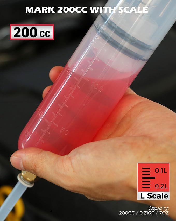 200CC Automotive Fluid Extractor Syringe Pump with Long Hose and Extension Tubes, Oil Extractor Fluid Pump Oil Evacuator and Dispenser Pump for Engine Oil, ATF, Coolant, Brake & Power Steering Fluids