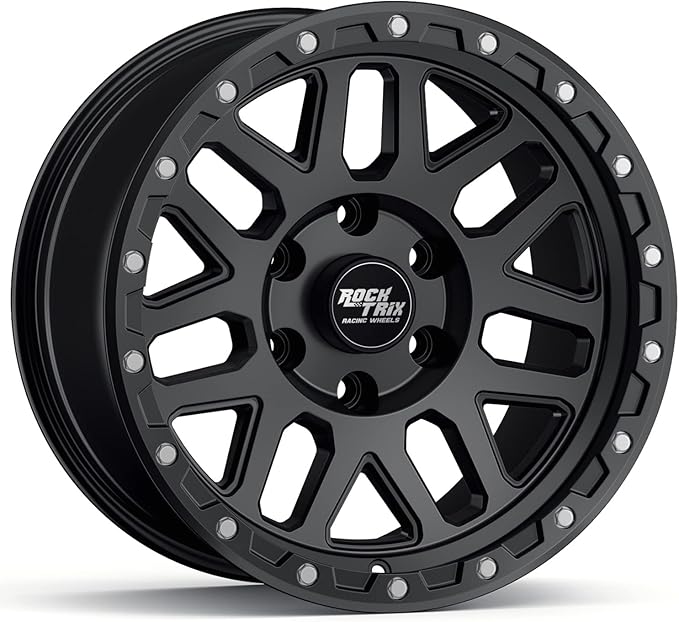 RockTrix RT110 18 inch Wheel Compatible with 2009-2024 Ford F150 18x9 6x135 Wheels (-12mm Offset, 4.5in Backspace) 87.1mm Bore, Black Wheels, Also fits 2022+ Bronco Raptor Rims