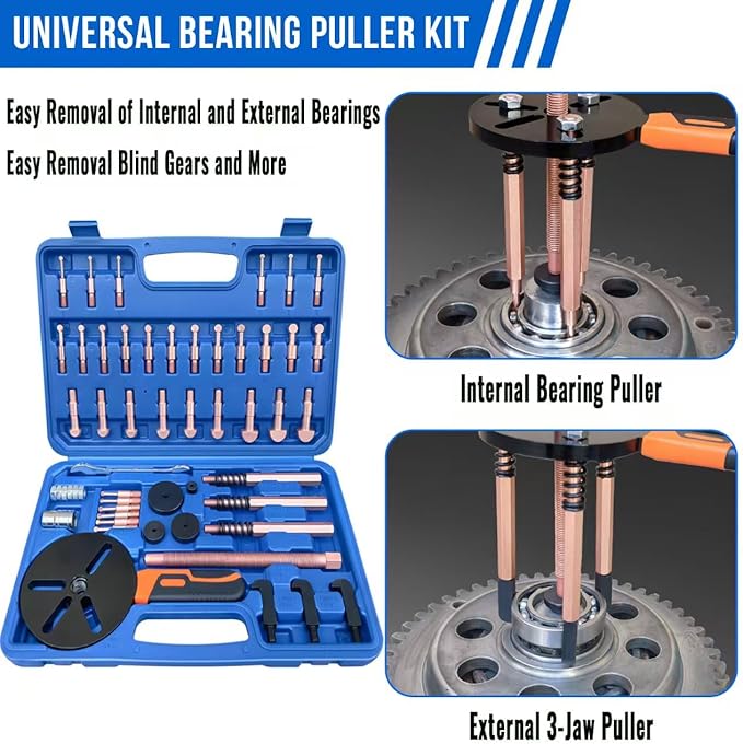 45 in1 Bearing Puller Set, Blind Bearing Puller Separator, 3 Jaw Gear Pulley Puller Kit, Inner Bearing Removal Tool with 9 Different Specifications of Pulling Heads, Special Storage Box