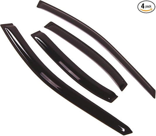 TuningPros Outside Mount Window Vent Visors Rain Guards Compatible with Ford Escort Sedan 1997-2000 | Side Window Wind Deflectors Rain Shields | Smoke Tinted, 4 Pcs Set, DGWV-150