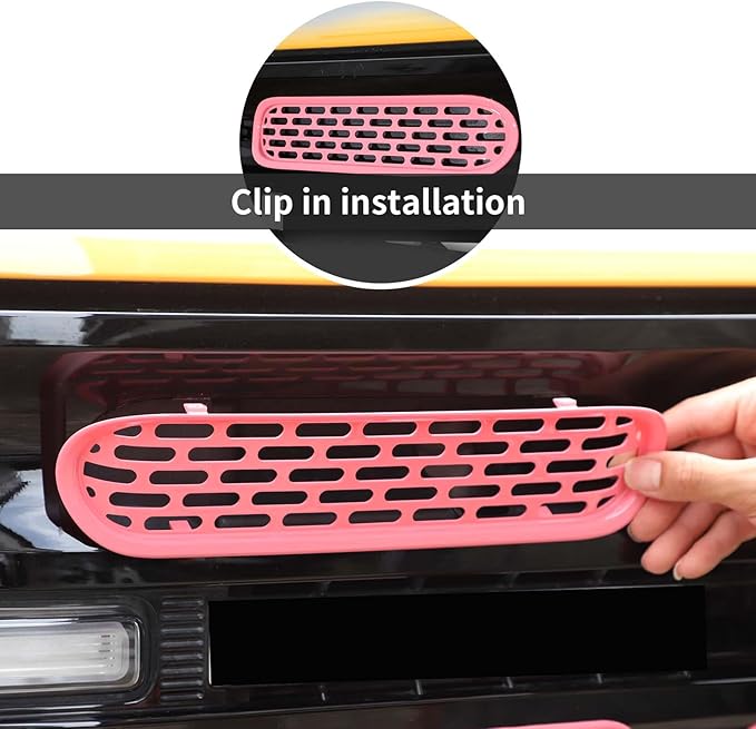 Front Grill Mesh Grille Inserts Cover Frame Trims Kit 6Pcs Fit for Ford Bronco 2021-2024 2/4 Door Exterior Accessories (Pink)