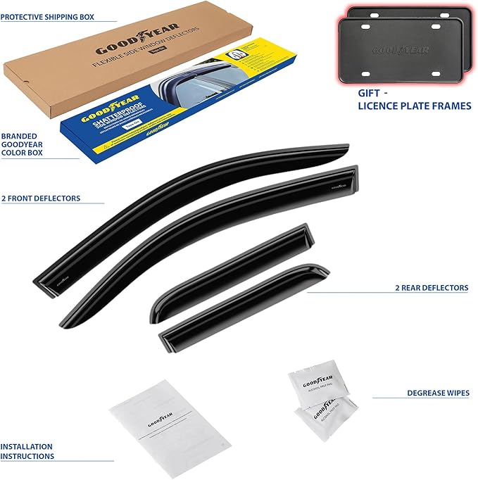 Goodyear Shatterproof Window Deflectors for GMC Sierra 2014-2018 Double Cab, Tape-on Rain Guards, Window Visors, Vent Deflector,Vent Visor,Truck Accessories 4pcs- GY003104LPv