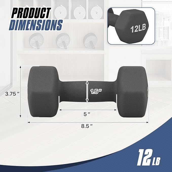 MADOG Dumbbell Set, Anti-Slip Neoprene Coated Hexagon Hand Weights for Home Gym Equipment Workouts Strength Training
