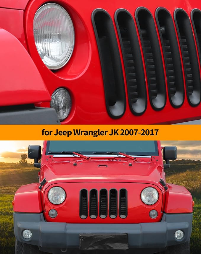 Hoolcar Grill Inserts Front Grille Mesh Cover Guard for Jeep Wrangler JK 2007-2017 Clip-on Grille Exterior Accessories, Matte Black