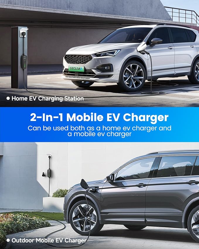 Level 2 EV Charger with NEMA 10-30 Plug, 24Amp 240V, 25FT Extension Cord, Adjustable Current (10-24A), Portable Home Mobile Dryer EV Charger for J1772 Electric Vehicles, Fits 3-Prong Dryer Outlet