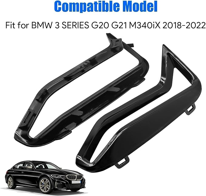 Front Bumper Side Grill Black Trim Pair Set Fit for BMW 3 Series G20 G21 M340i 2018-2022 Replace # 51118093301 51118093302 Fog Lamp Decorative Grill Trim