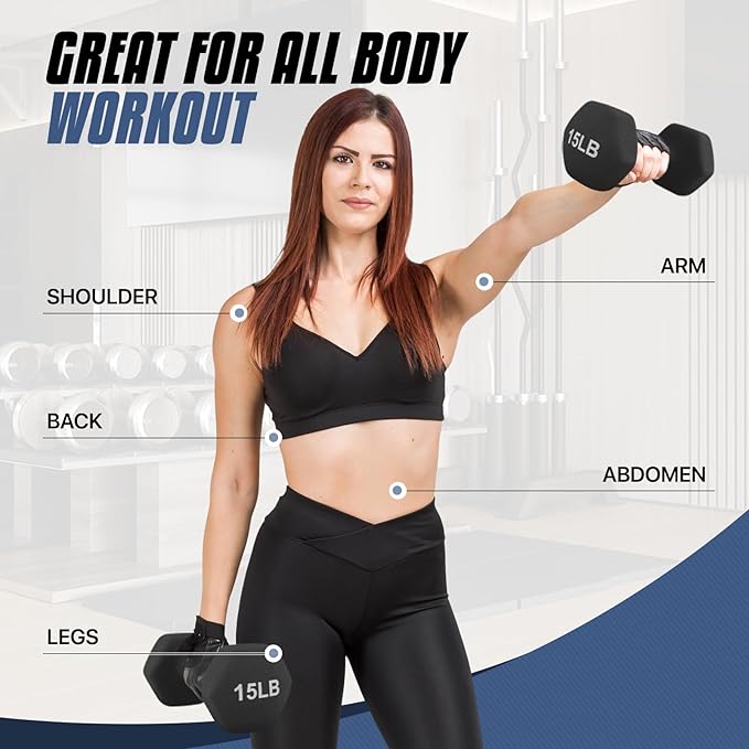 MADOG Dumbbell Set, Anti-Slip Neoprene Coated Hexagon Hand Weights for Home Gym Equipment Workouts Strength Training