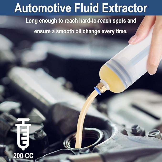 200CC Fluid Extractor, Oil Extractor Pump, Oil Suction Pump Syringe with Two 9.2" Extension Tubes, Vacuum Siphon Pump, Automotive Oil Change Tools for Gasoline