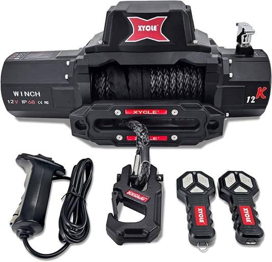 12000lbs Electric Winch 12V IP68waterproof Off-Road Vehicle Rescue winchs with2wireless Remote Controls and1/2"Synthetic Rope Suitable for Towing SUVs,Loggers,Trucks,Trailers,Jeeps,4WD(Black)