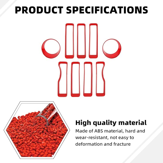 Grill Insert+Headlight Turn Light Cover Fit for 2018-2023 Jeep Wrangler JL JLU Sport/Sports Only,Not for Sahara,Rubicon 4xe(Red)