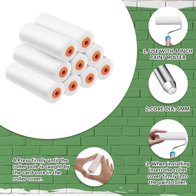100 Pcs 4 Inch Foam Paint Roller High Density Foam Roller Mini Paint Roller Refills Paint Edger Tool for Walls Brings Smooth Finishes Flat Surfaces