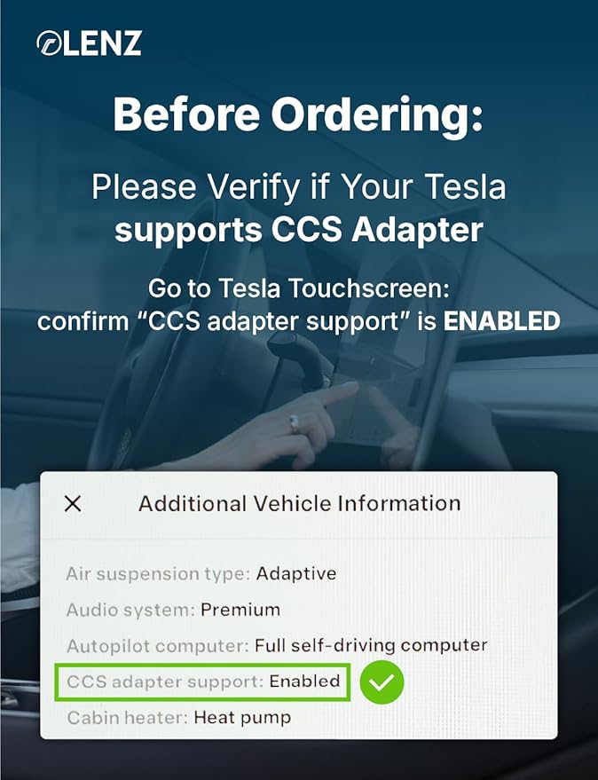 LENZ CCS1 to Tesla EV Adapter – for 2021+ Tesla Models with CCS Enabled ONLY – NOT for Cybertruck or Pre-2021 Teslas, Supports DC Fast Charging up to 250 kW
