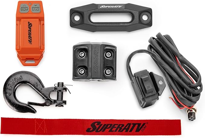SuperATV Black Ops 2500 LB Winch Kit for UTV/ATV | Includes 50 Ft. Synthetic Rope | 12 Volt Winch | 1 HP Motor | Waterproof Seals and Solenoid | 166:1 Gear Ratio