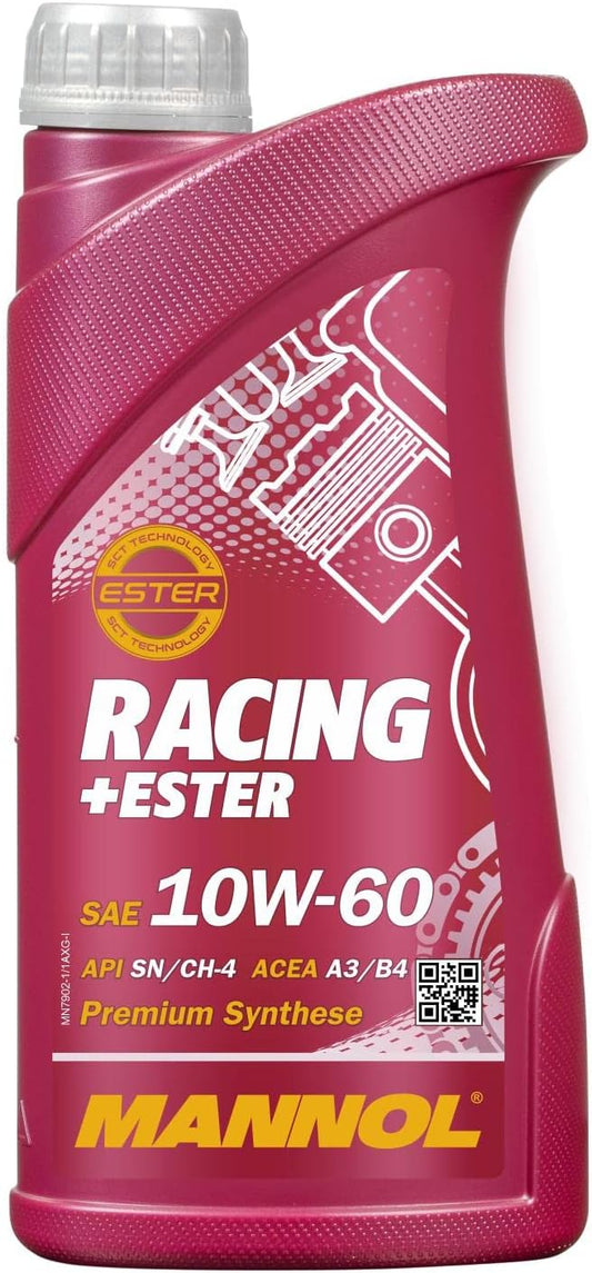 Racing + Ester 10W-60 Engine Oil by MANNOL - 7902 Premium Bi-Synthetic Motor Oil for Sports and Racing Cars, Car Oil API SN, ACEA A3/B4, 1L