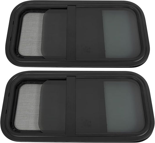 RV Window Teardrop Style 2Pack, 12" X 24" Universal RV Window Vertical Slide With 2 Trim Ring, Vertical Sliding Glass Window with Screen Window for Cargo, Horse Trailer (12" X 24" （2 pack）)
