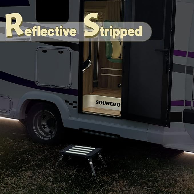 1000Lbs Heavy Duty Rv Steps, 4 Levels Adjustable Step Stool, Portable Folding Step Stool, Easy Use Camper Steps for Rv/Trailer/Truck/SUV, Lightweight Rv Step for Adults/Seniors/Dog by SOUHEILO