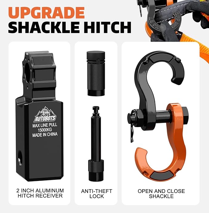 AUTOBOTS Tow Strap Heavy Duty 3" x 30 ft (35,000 lbs) with Shackle Hitch Receiver Hooks Winch Recovery Rope Towing Strap Offroad Recovery Kit for Jeep Truck Vehicle