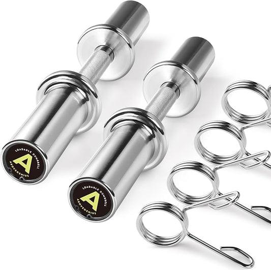 Pair of 16" Olympic Dumbbell Handles, Loadable Dumbbell Bars for 2-inch Olympic Weight Plates Great for Home Gym Strength Training, Weight Bars with 2 Pair of Spring Collars