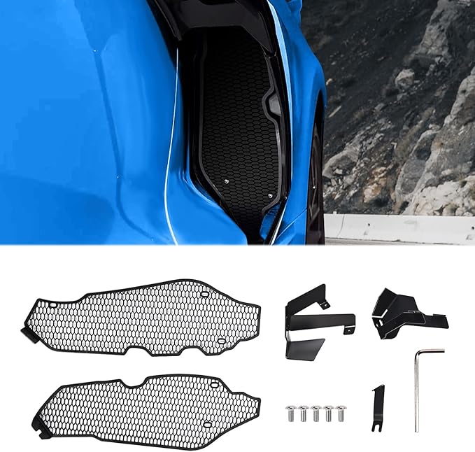 2PCS Upgrade Side Intake Mesh Grilles Insert,OEM Style Aluminum Driver and Right Passenger Side Radiator Air Intake Vent Guards Mesh Set Accessories for Corvette C8 Stingray Z51 2020+