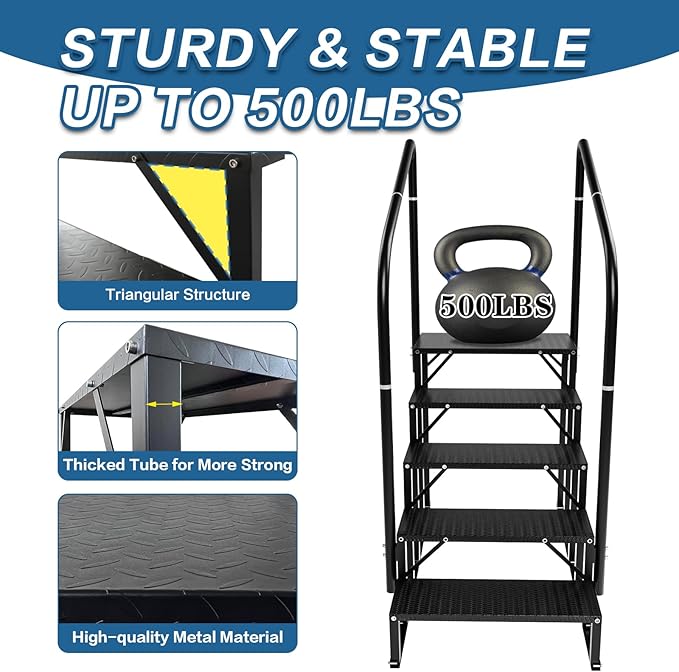 RV Steps, 5-Steps RV Stairs with Handrail Hot Tub Steps Camper Steps, Non-Slip Steps Outdoor Stairs for RV, Trailer, Mobile Home Stairs, Outdoor Spa