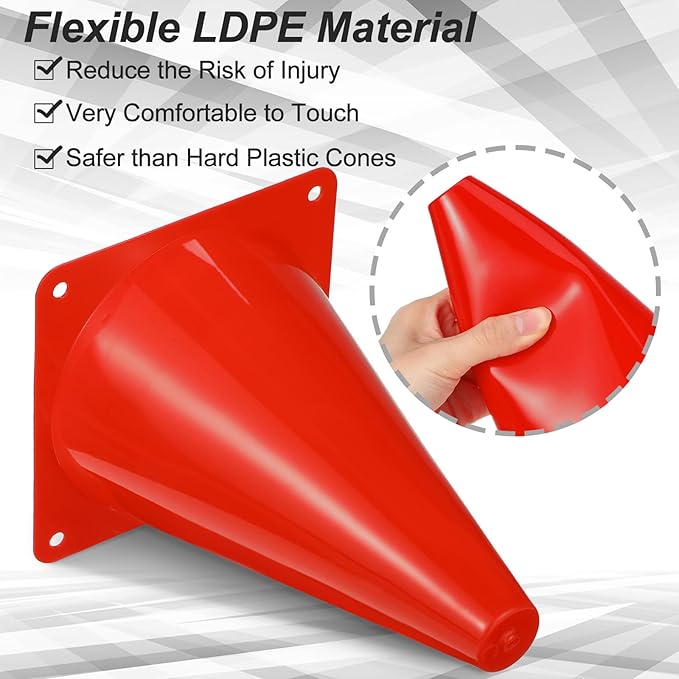 Leelosp 48 Pack 7" or 9" Plastic Traffic Cones Agility Field Marker Soccer/Safety/Sports/Training Cones for Skating Basketball Football Practice Drills Themed Party Decorations