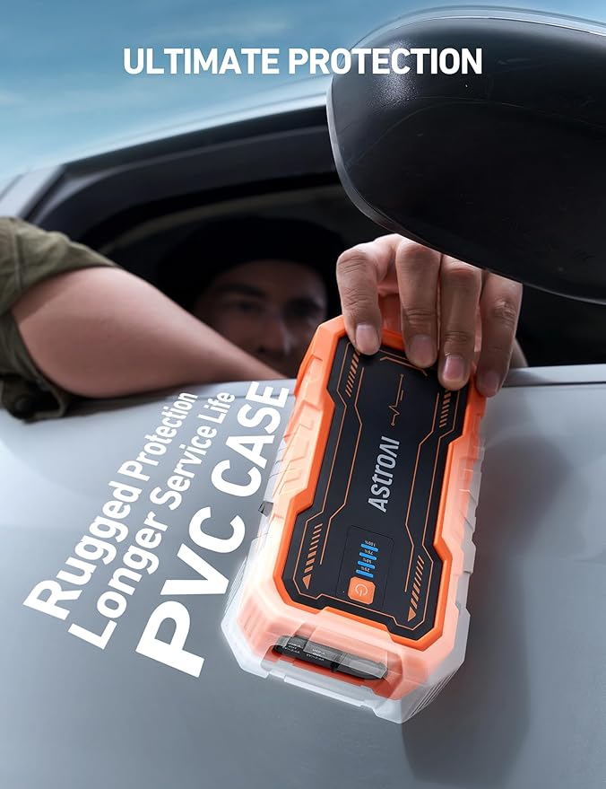 AstroAI S8 Pro Car Battery Jump Starter, 3000A Peak Jump Starter Battery Pack for Up to 9.0L Gas & 7.0L Diesel Engines, 12V Portable Jumper Box with 3 Modes Flashlight and Jumper Cables，Orange