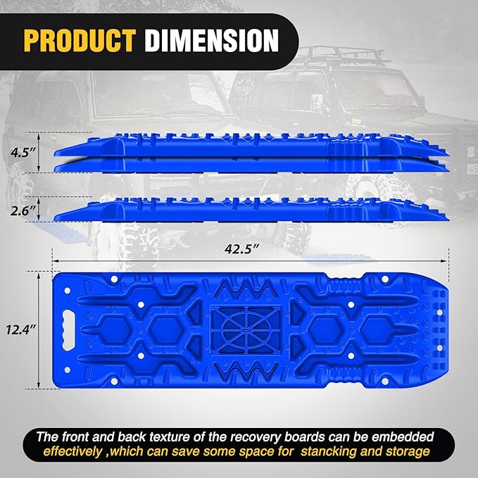 Nilight Recovery Off-road Traction Boards with Jack Lift Base Emergency Tire Ladder Mats For 4WD 4X4 Mud Sand Snow with 2PCS Mounting kit Carry Bag 2 leashes (Blue)