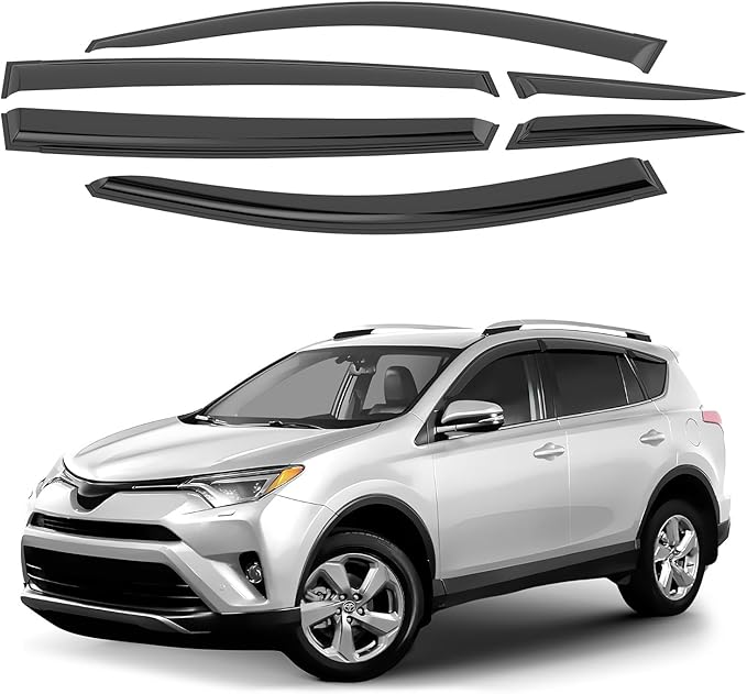 Window Deflectors Smoke Tinted Tape-On Side Window Vent Visor Deflectors Rain Guards Compatible with Toyota RAV4 2013-2018 - 6pcs. GW0334