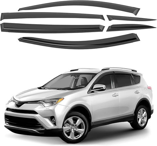 Window Deflectors Smoke Tinted Tape-On Side Window Vent Visor Deflectors Rain Guards Compatible with Toyota RAV4 2013-2018 - 6pcs. GW0334