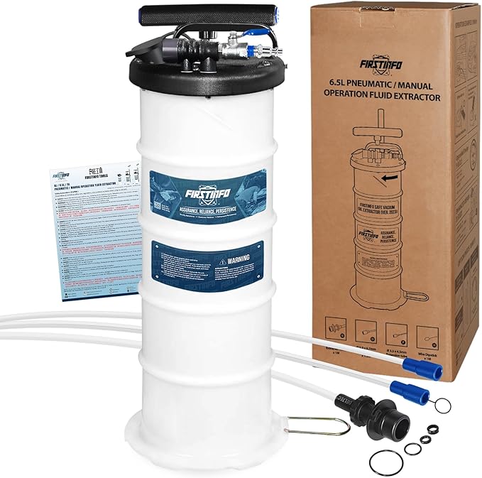 FIRSTINFO A1102USY3 Patented 6.5L / 1.7 Gallon Taiwan Pneumatic/Manual Oil Vacuum Extractor | Oil Change Pump | 47 Inch Tube