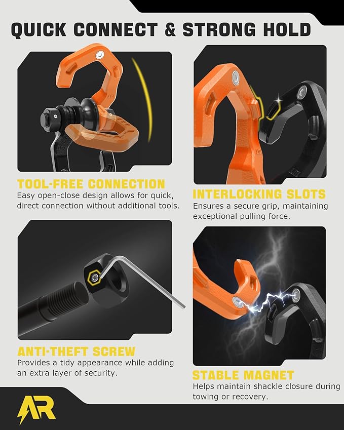 Snatch Block Separate Shackle, 3/4" D Ring Shackle with Pulley, 57320lbs Break Strength, Towing Winch Snatch Block for Off Road Vehicle Recovery, Black Orange 1-Pack