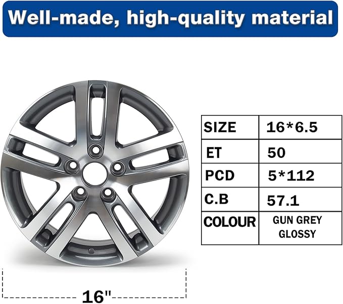 16'' x 6.5'' Aluminum Alloy Replacement for OE Wheel Rim Compatible with Jetta 2005-2018 - Direct Fit