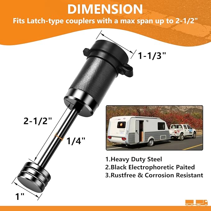 Trailer Coupler Lock 1/4" Dia, Trailer Tongue Lock with 2-1/2 Inch Span Fits Latch-Type Coupler, Solid Coupler Lock with Keys for Towing Boat Truck RV Car Trailer (2Pack)