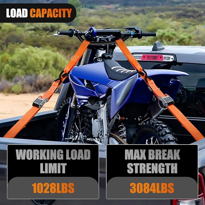 Nilight Motorcycle Tie Down Straps 1.5”×8’ Heavy Duty Cambuckle with Soft Loops Safety S-Hooks 3084Lbs Break Strength for Securing Dirtbikes ATV UTV