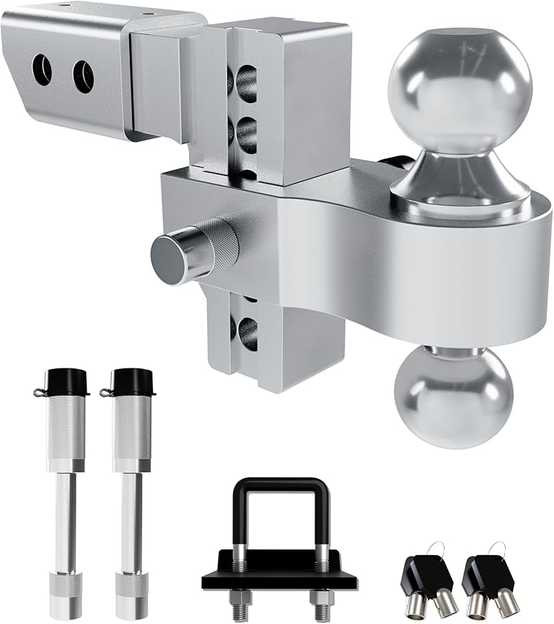 RETRUE Aluminum Trailer Tow Hitch for 2.5 Inch Receiver, Adjustable Truck Towing Hitches with Hitch Tightener, Heavy Duty 4 Inch Drop Down/Rise Up Hitch 12,500 LBS GTW 2 Anti-Theft Pin Locks