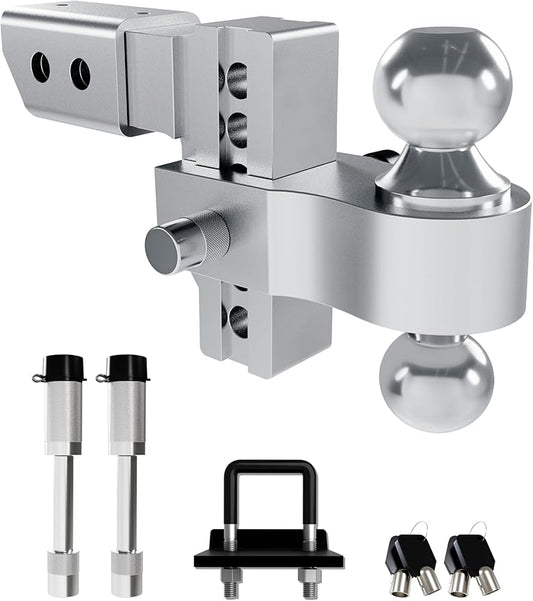 RETRUE Aluminum Trailer Tow Hitch for 2.5 Inch Receiver, Adjustable Truck Towing Hitches with Hitch Tightener, Heavy Duty 4 Inch Drop Down/Rise Up Hitch 12,500 LBS GTW 2 Anti-Theft Pin Locks