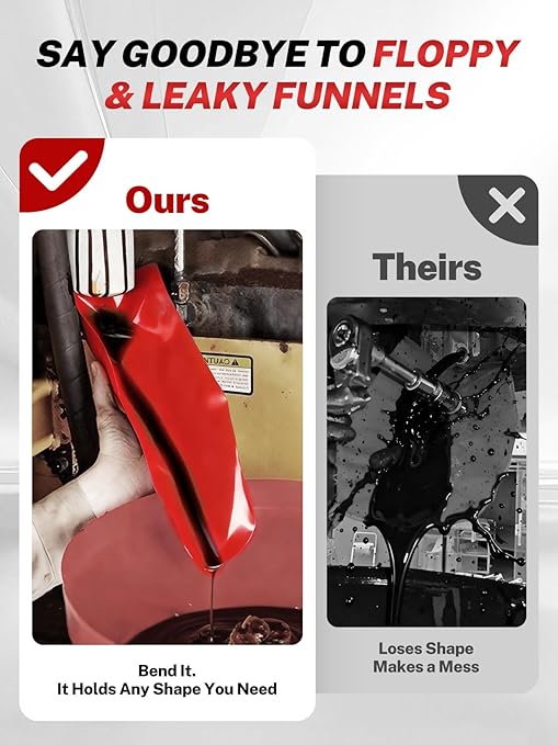 BILITOOLS 3pc Flexible Oil Funnel Kit, Spill-Free Steel System with Filter & Long/Short Hoses + Reusable Flexible Funnel for Automotive Use, Universal for Engine Oil, Transmission Fluid, Coolant