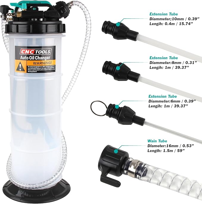 7.5L Oil Fluid Extractor Pump Manual/Pneumatic Oil Vacuum Change Pump with Air Control Valve 4 Tubes Oil Dipstick and Brake Release Hose